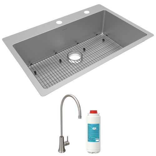 Elkay ECTSRS33229TFGB Crosstown 18 Gauge Stainless Steel 33" x 22" x 9", Single Bowl Dual Mount Sink Kit with Filtered Beverage Faucet