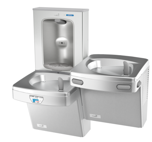Oasis PG8EBFSLTM SSA STN 507085 Contactless Bi-Level VersaCooler II Refrigerated Drinking Fountain with Electronic Bottle Filler, VersaFiller Stainless Steel Alcove, Only One Unit is Sensor Activated, Non-Filtered, Stainless Steel