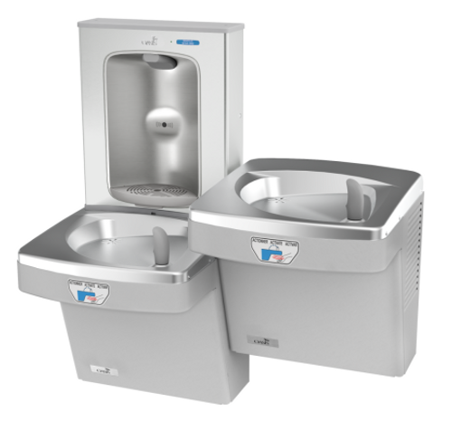 Oasis PG8EBFSLTT SSA Contactless Bi-Level Refrigerated Drinking Fountain with Stainless Steel Alcove Electronic Bottle Filler, Sensor Activated, Touch Free, 8 GPH, Non-Filtered, Greystone