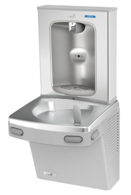 Oasis PG8EBQ SSA Versacooler II Water Cooler, Refrigerated Drinking Fountain with QUASAR UVC-LED VersaFiller Stainless Steel Alcove Bottle Filler with Hands Free Activation, Non-Filtered, Greystone