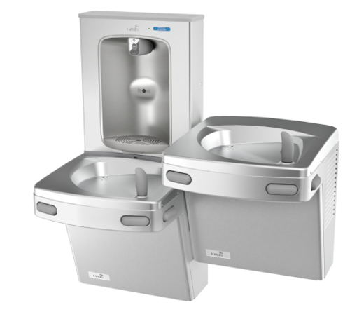 Oasis PGEBQSL SSA STN 507059 Versacooler II Universal Drinking Fountain, QUASAR UVC-LED VersaFiller Stainless Steel Alcove with Hands Free Activation, Bi-Level, Non-Filtered, Non-Refrigerated, Stainless Steel