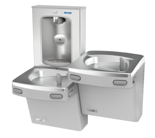 Oasis PGF2EBQSL SSA Versacooler II Universal Drinking Fountain, QUASAR UVC-LED VersaFiller Stainless Steel Alcove with Hands Free Activation, Bi-Level, Remedi Filter, Non-Refrigerated, Greystone