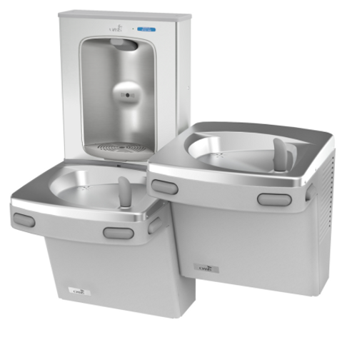 Oasis PG8FEBFSL SSA Versacooler II Refrigerated Drinking Fountain and Electronic Bottle Filler, VersaFiller Stainless Steel Alcove, Bi-Level, Filtered, Greystone