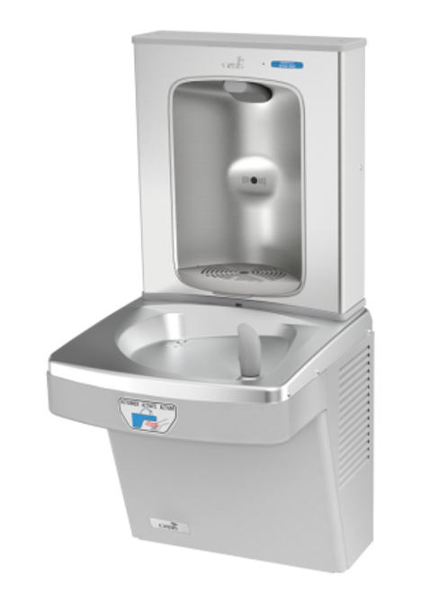 Oasis PG8FEBFT SSA Contactless Refrigerated Drinking Fountain with Filtered Electronic Bottle Filler Stainless Steel Alcove, Sensor Activated, Touch Free, Greystone