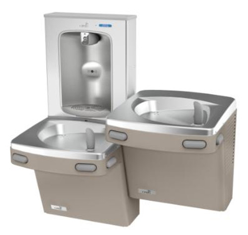 Oasis PG8EBQSL SSA SAN Versacooler II Universal Refrigerated Drinking Fountain, QUASAR UVC-LED VersaFiller Stainless Steel Alcove Bottle Filler with Hands Free Activation, Bi-Level, Non-Filtered, Sandstone