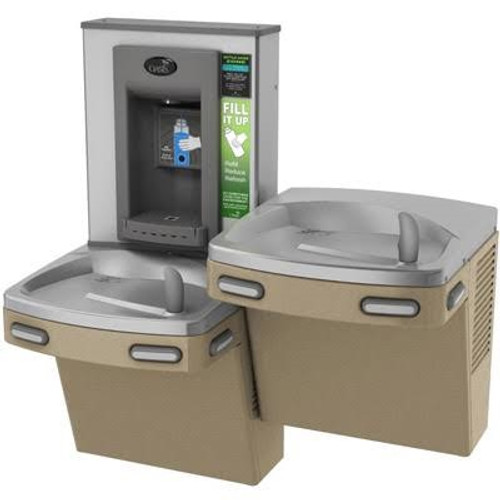 Oasis PGEBFSL SAN Versacooler II Energy Efficient Universal Drinking Fountain and Electronic Bottle Filler, VersaFiller with Hands Free Activation, Bi-Level, Non-Filtered, Non-Refrigerated, Sandstone