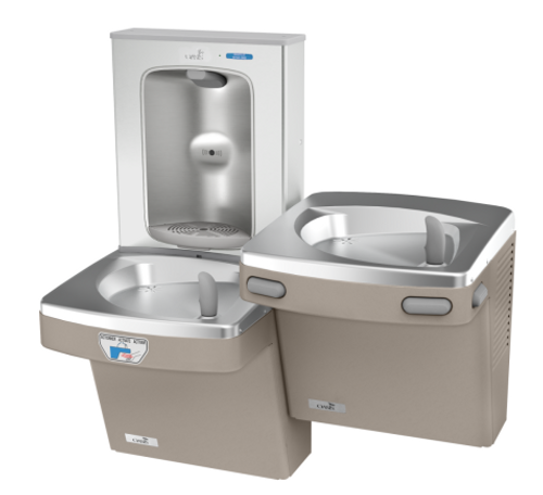 Oasis PGEBFSLTM SSA SAN Contactless Bi-Level Drinking Fountain with Stainless Steel Alcove Electronic Bottle Filler, Only One Unit is Sensor Activated, Non-Filtered, Non-Refrigerated, Sandstone