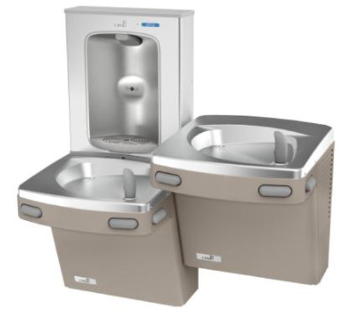 Oasis PG8EBFSL SSA SAN Versacooler II Universal Refrigerated Drinking Fountain and Electronic Bottle Filler, VersaFiller with Hands Free Activation, Stainless Steel Alcove, Bi-Level, Non-Filtered, Sandstone