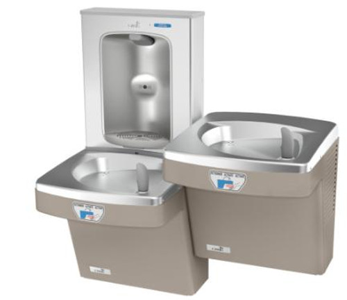 Oasis PG8EBFSLTT SSA SAN Contactless Bi-Level Refrigerated Drinking Fountain with Stainless Steel Alcove Electronic Bottle Filler, Sensor Activated, Touch Free, 8 GPH, Non-Filtered, Sandstone