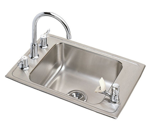 Elkay DRKAD311965C Lustertone Classic Stainless Steel 31" x 19-1/2" x 6-1/2", 4-Hole Single Classroom ADA Sink with Faucet and Bubbler Kit