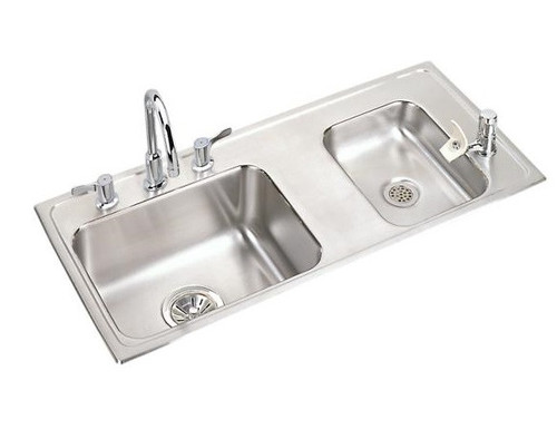 Elkay DRKAD371745RC Lustertone Classic Stainless Steel 37-1/4" x 17" x 4-1/2", Double Bowl Drop-in Classroom ADA Sink Kit