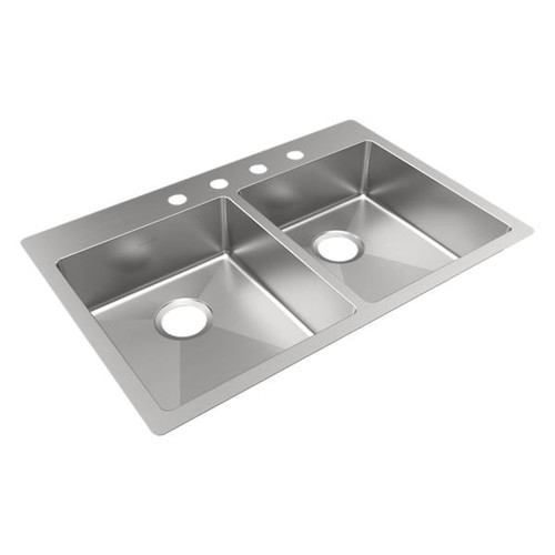 Elkay ECTSRAD3322604 Crosstown 18 Gauge Stainless Steel 33" x 22" x 6", 4-Hole Equal Double Bowl Dual Mount ADA Sink