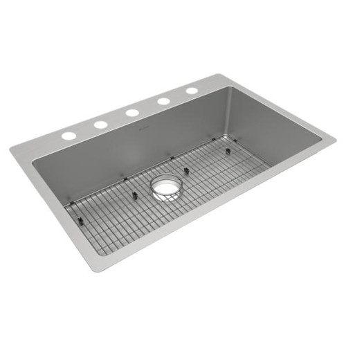 Elkay ECTSRS33229TBG5 Crosstown 18 Gauge Stainless Steel 33" x 22" x 9", 5-Hole Single Bowl Dual Mount Sink Kit