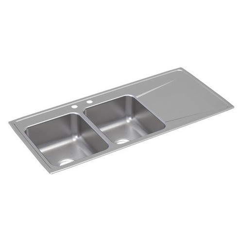 Elkay ILR4822LMR2 Lustertone Classic Stainless Steel 48" x 22" x 7-5/8", MR2-Hole Equal Double Bowl Drop-in Sink with Drainboard