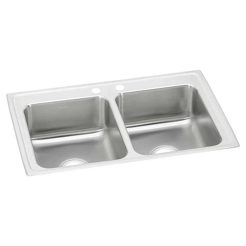 Elkay LRAD3722552 Lustertone Classic Stainless Steel 37" x 22" x 5-1/2", 2-Hole Equal Double Bowl Drop-in ADA Sink
