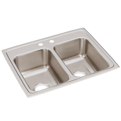 Elkay LRQ25192 Lustertone Classic Stainless Steel 25" x 19-1/2" x 7-5/8", 2-Hole Equal Double Bowl Drop-in Sink with Quick-clip