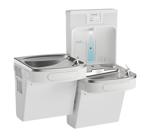Elkay LZSTL8WSAP Enhanced Filtered Bottle Filling Station and Bi-Level ADA Cooler, Lead Reduction, Drop Down Wrapper, Refrigerated, Arctic White