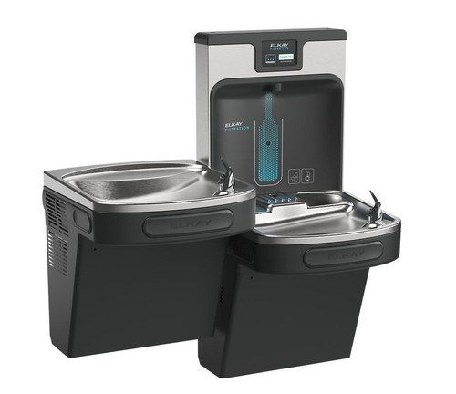 Elkay LZSTL8WSMP-PF Enhanced Filtered Bottle Filling Station and Bi-Level ADA Cooler, PFOA/PFOS Lead Reduction, Drop Down Wrapper, Refrigerated, Midnight Black