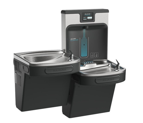 Elkay LZSTL8WSMP-W1 Enhanced Filtered Connected Bottle Filling Station and Bi-Level ADA Cooler, Lead Reduction, Drop Down Wrapper, Refrigerated, Midnight Black
