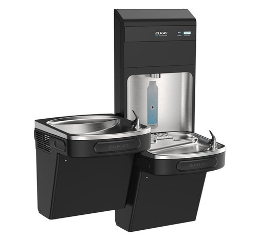 Elkay LZSTL8WSBPRO-FLP4 Pro Filtration Bottle Filling Station and Bi-Level ADA Cooler, Refrigerated, Total PFAS + Lead Reduction, Black Stainless