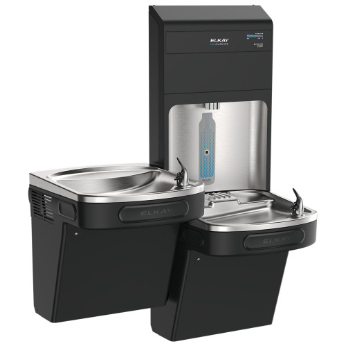 Elkay LZSTL8WSBPRO-2FLP4 Pro Filtration Connected Bottle Filling Station and Bi-Level ADA Cooler, Refrigerated, Double Total PFAS + Lead Reduction, Black Stainless