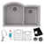 Elkay ELGHU3322RGSFLC Quartz Classic 33" x 22" x 10", Offset 60/40 Double Bowl Undermount Sink Kit with Filtered Faucet with Aqua Divide, Greystone