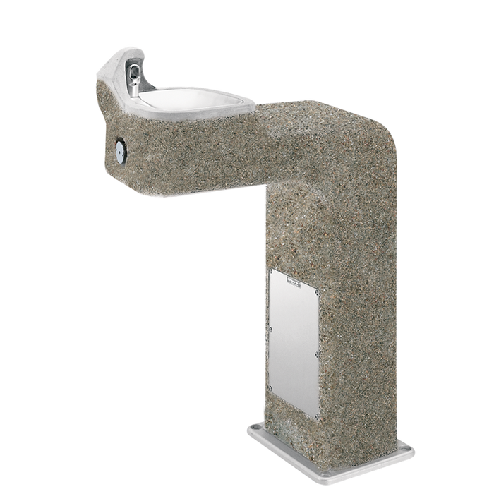 Haws 3177, barrier-free, wire reinforced concrete pedestal drinking fountain with exposed aggregate finish and 100% lead-free waterways, non-refrigerated