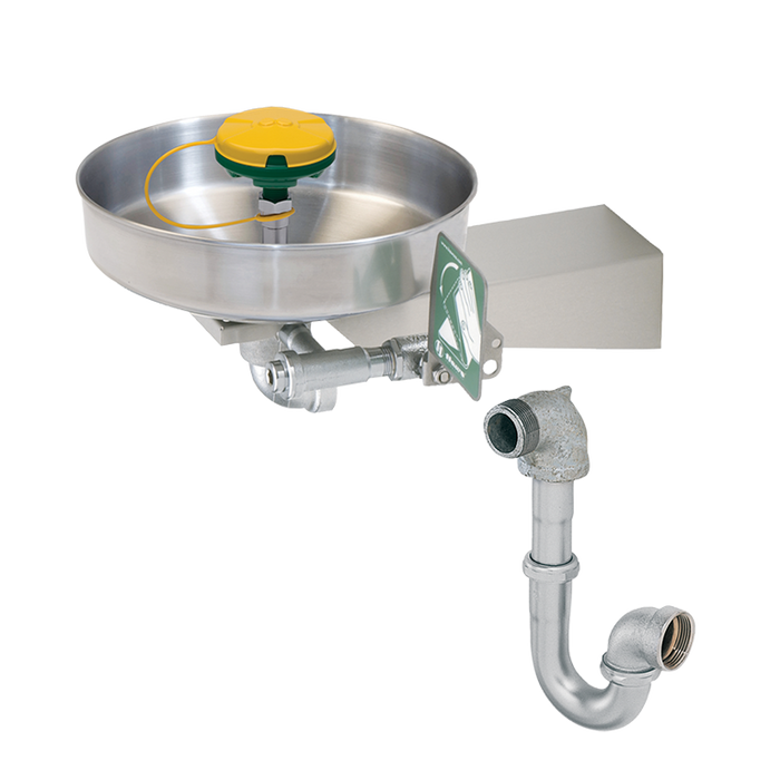 wall-mounted Haws 7655WC Polished Chrome Barrier-free pull down activated eye/face wash in a stainless steel cabinet recessed wall-mounted Haws 7655WC Polished Chrome Barrier-free pull down activated eye/face wash in a stainless steel cabinet recessed