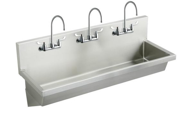 Elkay EWMA6020C Three Station Wash Sink with Wrist Blade Faucet Package, 60" x 20" x 8", Trough Sink Elkay EWMA6020C Three Station Wash Sink with Wrist Blade Faucet Package, 60" x 20" x 8", Trough Sink