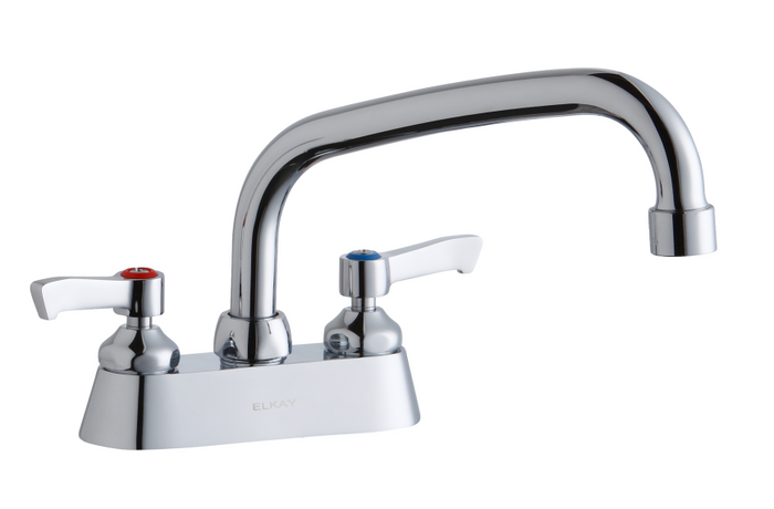 Elkay LK406AT08L2 Commercial Faucet, Scrub and Hand Wash, 4" Centerset with Exposed Deck, 8" Arc Tube Spout, 2" Lever Handle, ADA