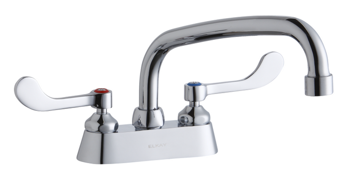 Elkay LK406AT08T4 Commercial Faucet, Scrub and Hand Wash, 4" Centerset with Exposed Deck, 8" Arc Tube Spout, 4" Wristblade Handle, ADA