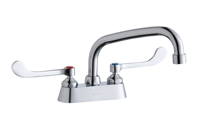 Elkay LK406AT08T6 Commercial Faucet, Scrub and Hand Wash, 4" Centerset with Exposed Deck, 8" Arc Tube Spout, 6" Wristblade Handle, ADA