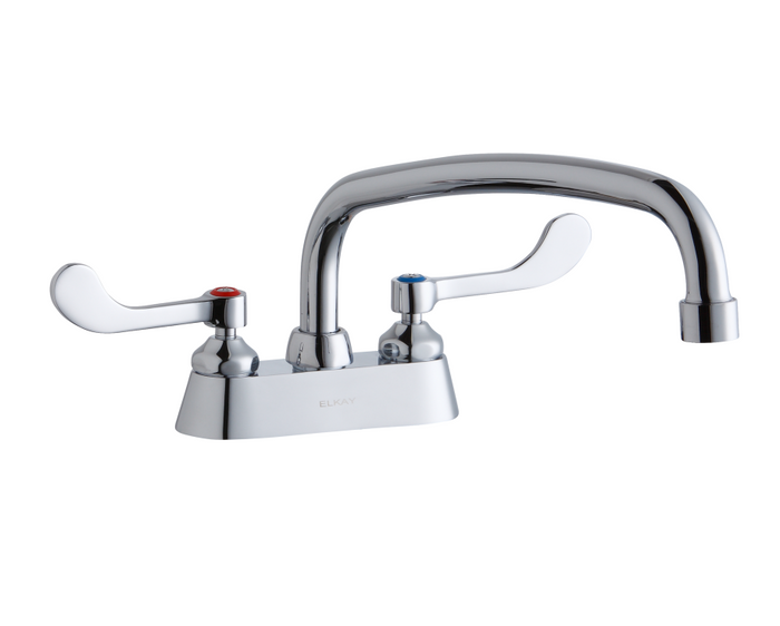 Elkay LK406AT12T4 Commercial Faucet, Scrub and Hand Wash, 4" Centerset with Exposed Deck, 12" Arc Tube Spout, 4" Wristblade Handle, ADA