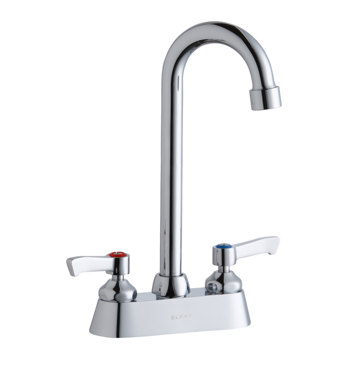 Elkay LK406GN05L2 Commercial Faucet, Scrub and Hand Wash, 4" Centerset with Exposed Deck, 5" Gooseneck Spout, 2" Lever Handle, ADA