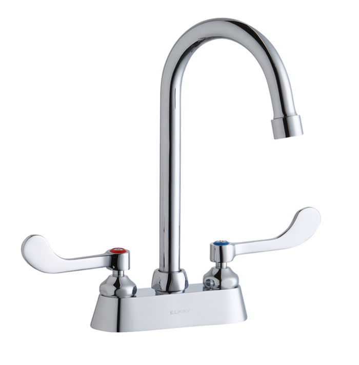 Elkay LK406GN05T4 Commercial Faucet, Scrub and Hand Wash, 4" Centerset with Exposed Deck, 5" Gooseneck Spout, 4" Wristblade Handle, ADA