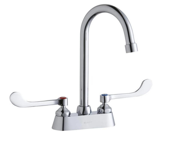 Elkay LK406GN05T6 Commercial Faucet, Scrub and Hand Wash, 4" Centerset with Exposed Deck, 5" Gooseneck Spout, 6" Wristblade Handle, ADA