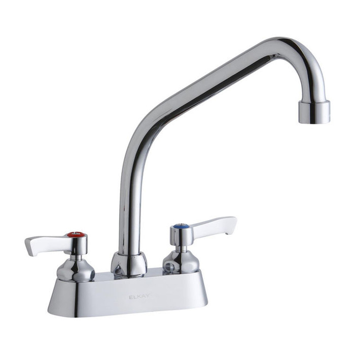 Elkay LK406HA08L2 Commercial Faucet, Scrub and Hand Wash, 4" Centerset with Exposed Deck, 8" High Arc Spout, 2" Lever Handle, ADA