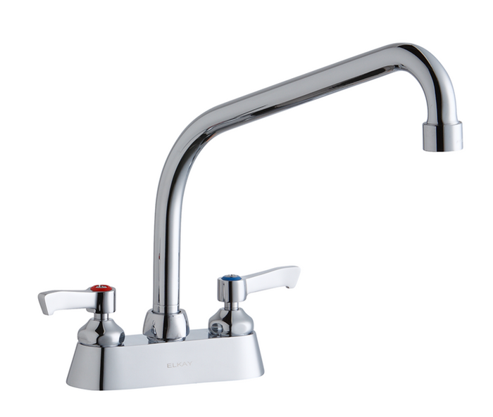 Elkay LK406HA10L2 Commercial Faucet, Scrub and Hand Wash, 4" Centerset with Exposed Deck, 10" High Arc Spout, 2" Lever Handle, ADA