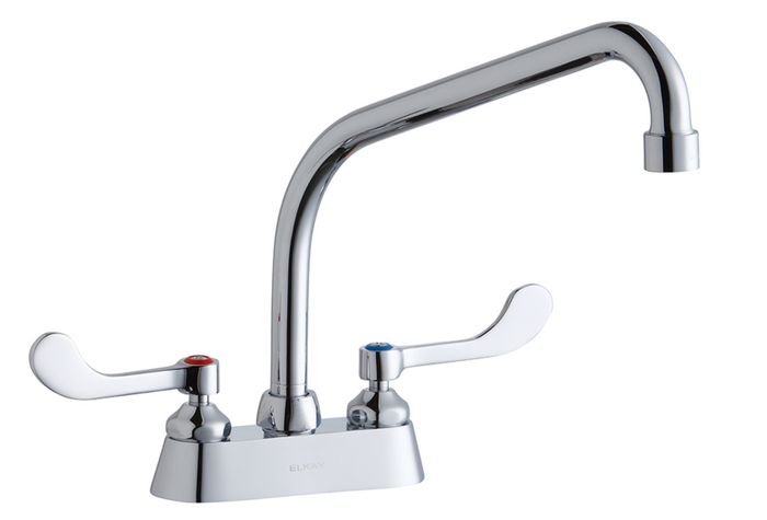 Elkay LK406HA10T4 Commercial Faucet, Scrub and Hand Wash, 4" Centerset with Exposed Deck, 10" High Arc Spout, 4" Wristblade Handle, ADA