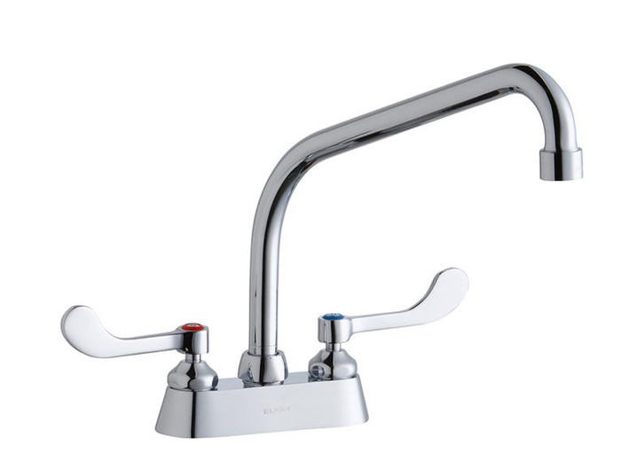 Elkay LK406HA10T6 Commercial Faucet, Scrub and Hand Wash, 4" Centerset with Exposed Deck, 10" High Arc Spout, 6" Wristblade Handle, ADA