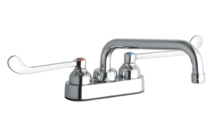 Elkay LK406TS08T6 Commercial Faucet, Scrub and Hand Wash, 4" Centerset with Exposed Deck, 8" Tube Spout, 6" Wristblade Handle, ADA