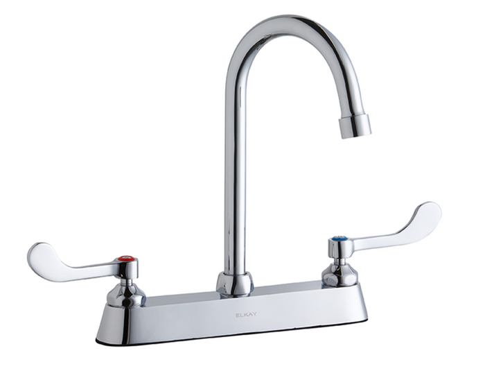Elkay LK810GN05T4 Commercial Faucet, Food Service, 8" Centerset with Exposed Deck, 5" Gooseneck Spout, 4" Wristblade Handle, Top Mounted, ADA