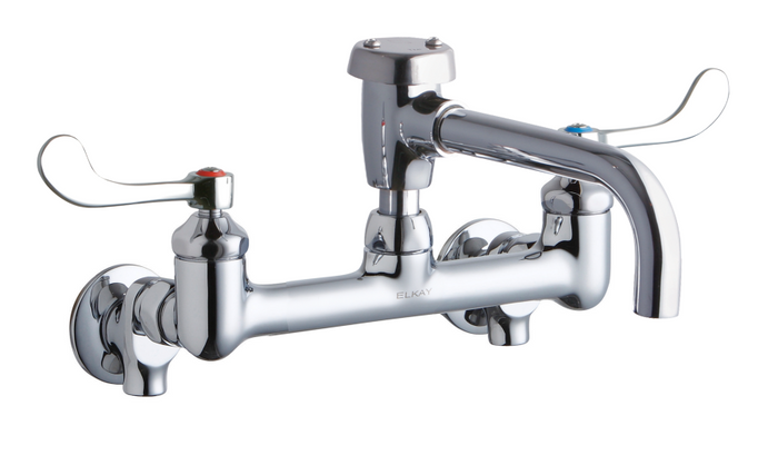 Elkay LK940VS07T4S Commercial Faucet, Service and Utility, 8" Centerset, 7" Vented Spout, 4" Wristblade Handle, Shut Off Valve, Wall Mounted, ADA