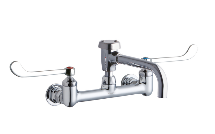 Elkay LK940VS07T6H Commercial Faucet, Service and Utility, 8" Centerset, 7" Vented Spout, 6" Wristblade Handle, Wall Mounted, ADA