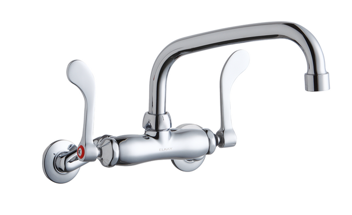 Elkay LK945AT08T4T Commercial Faucet, Food Service, 8" Arc Tube Spout, 4" Wristblade Handle, Adjustable Center, Wall Mounted, ADA