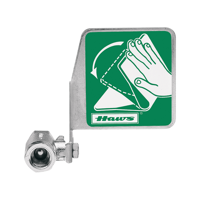 Haws SP229, Push Flag, Stay-Open Ball Eyewash Valve Assembly, Chrome-Plated Brass, Horizontal Mount, 1/2" FIPS Inlet x 1/2" FIPS Outlet
