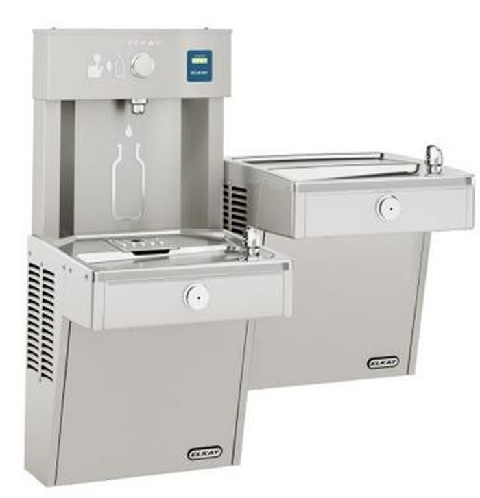 Elkay VRCTLRDDWSK EZH2O Bottle Filling Station with Drinking Fountain, Vandal-Resistant, Reversed Bi-Level, ADA, Non-Refrigerated Elkay VRCTLRDDWSK EZH2O Bottle Filling Station with Drinking Fountain, Vandal-Resistant, Reversed Bi-Level, ADA, Non-Refrigerated