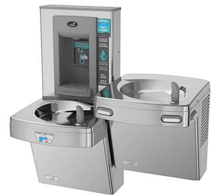 Oasis PG8EBFSLTM STN Contactless Bi-Level Refrigerated Drinking Fountain with Electronic Sports Bottle Filler, Only One Unit is Sensor Activated, Non-Filtered, Stainless Steel Oasis PG8EBFSLTM STN Contactless Bi-Level Refrigerated Drinking Fountain with Electronic Sports Bottle Filler, Only One Unit is Sensor Activated, Non-Filtered, Stainless Steel