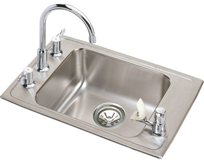 Elkay DRKAD222040C Lustertone Stainless Steel 22" x 19-1/2" x 4", 4-Hole Single Bowl Drop-in Classroom ADA Sink Kit Elkay DRKAD222040C Lustertone Stainless Steel 22" x 19-1/2" x 4", 4-Hole Single Bowl Drop-in Classroom ADA Sink Kit