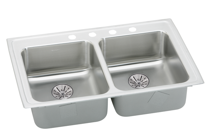 Elkay LRADQ331965PD Lustertone Classic Stainless Steel 33" x 19-1/2" x 6-1/2", Double Bowl Drop-in ADA Sink with Perfect Drain and Quick-clip